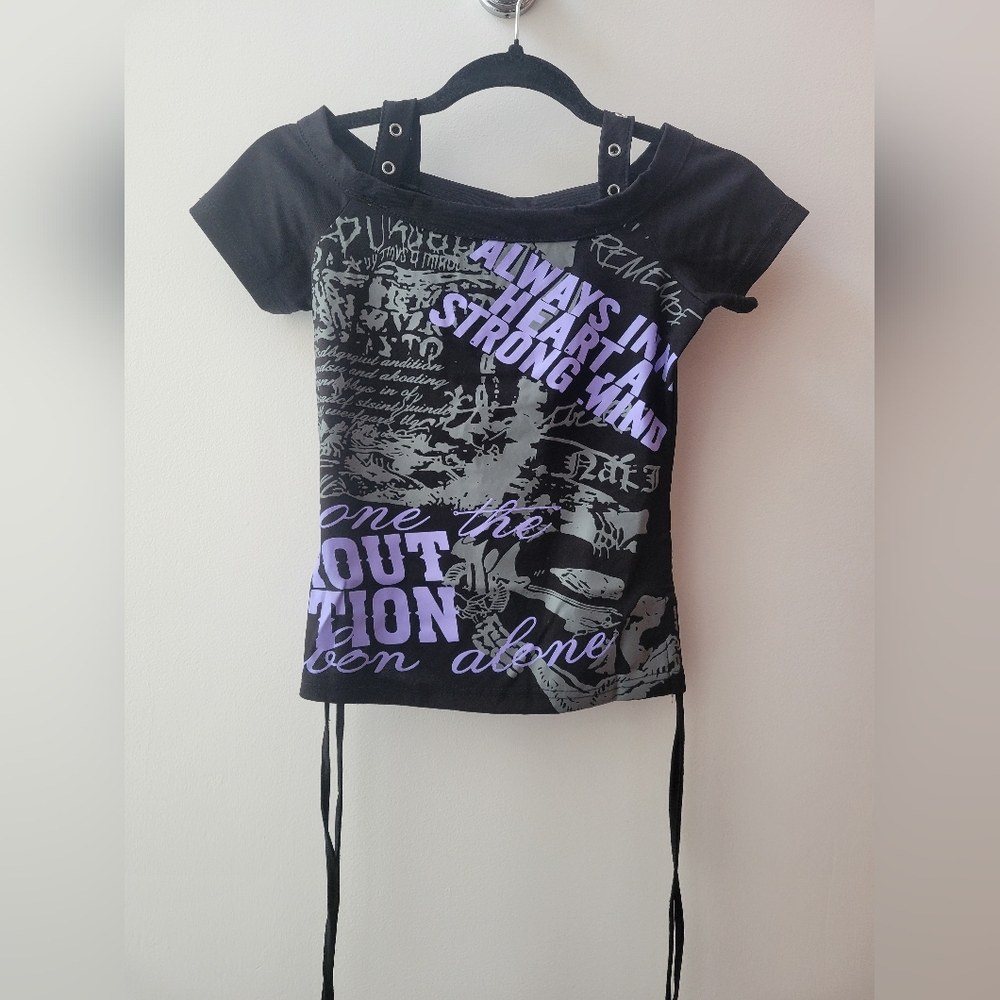 🖤 Black Gothic / Alternative Graphic Top – Size XXS 🖤